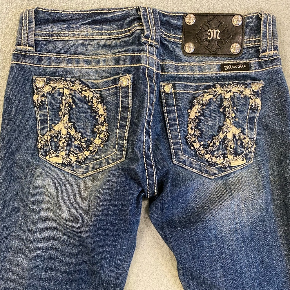 MISS ME Jeans Peace Sign Flare Bootcut Jeans Women's Size 25 JP5356B 32 inseam